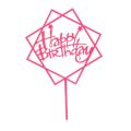 Zápich - štvorec Happy Birthday ružový akryl