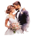 Engraving - bride and groom in color