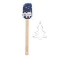 Wooden/silicone spatula blue + cookie cutter