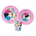 Sada Minnie růžová - 2x talíř a sklenice, plast