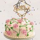 Zápich - čtverec Happy Birthday zlatý akryl