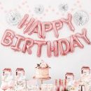 Happy Birthday-Girlande und rosa Luftballons