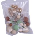 Gold-beige-braun-grünes Perlenset, 32-teilig