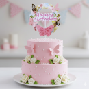 Embroidery - Happy BIrthday butterflies pink