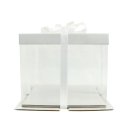 Cake box, translucent white, with ribbon, 30 x 30 x 25 cm