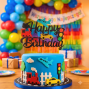 Alles Gute zum Geburtstag! Ausschneidebogen mit Flugzeug, Auto und Zug