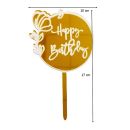 Zápich - kruh Happy Birthday zlatý zrcadlový akryl