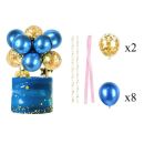 Tłoczenie - niebiesko-złote baloniki z konfetti