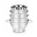 Set of stainless steel bowls and colander