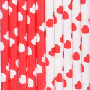 Paper straws red and white hearts 10 pcs