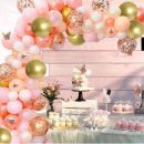 Balony girlanda różowo-złote + konfetti i motylki 107 szt