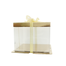 Półprzezroczyste złote pudełko na ciasto ze wstążką 30 x 30 x 25 cm