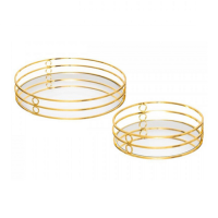 Golden mirror tray set of 2