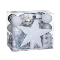 Set of Christmas decorations white-silver 44 pcs