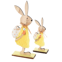 Zajac drevený s vajíčkom žltý 2 ks