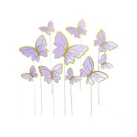 Stamp - butterflies purple - gold 10 pcs