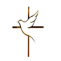 Engraving - dove with a cross, golden acrylic