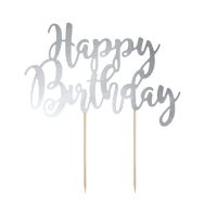 Zápich Happy Birthday stříbrný papír