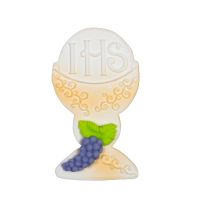 White chalice with host and grapes