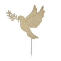 Dove with twig wood carving - gold