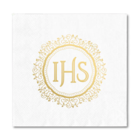 Weiße Servietten + goldene Aufschrift IHS 10 Stk