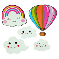 Balloon, rainbow and paper clouds