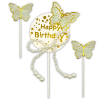 Zápich - Happy Birthday s motýľmi a perličkami