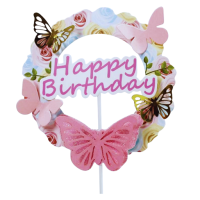 Zápich - Happy BIrthday motýli růžový