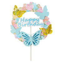 Embroidery - Happy BIrthday butterflies blue