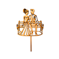 Wedding couple on a wooden bench