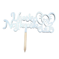 Zápich Všechno nejlepší se slonem dřevo stříbrná barva