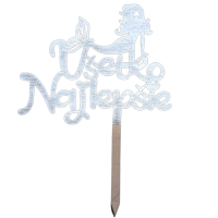 Zápich Všechno nejlepší s mořskou pannou dřevo stříbrná barva