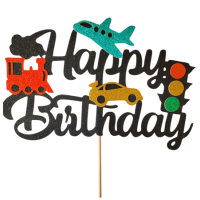 Alles Gute zum Geburtstag! Ausschneidebogen mit Flugzeug, Auto und Zug