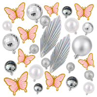 Silber-rosa Ball-, Fächer- und Schmetterlingsset, 29-teilig