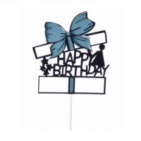 Zápich - Happy Birthday modrá mašľa
