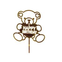 Zápich - Medvídek Happy Birthday zlatý