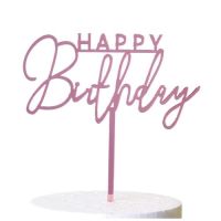 Zápich - Happy Birthday ružové zrkadlo akryl