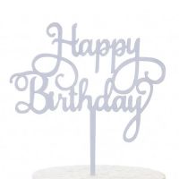 Zápich - Happy Birthday, akryl stříbrný