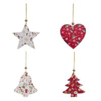 Red-white wooden Christmas decorations 12 pcs