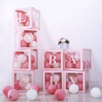 Box dekoračný ružový papier nápis BABY 4 ks