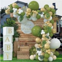 Garland balloons green-white-gold + leaves 129 pcs