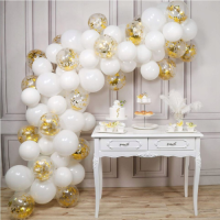 Girlandenballons Weiß + Gold Konfetti 110 Stk