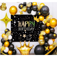 Black-white-gold balloon garland + HB poster