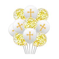 Balóny zlato-biele s krížikom 10 ks