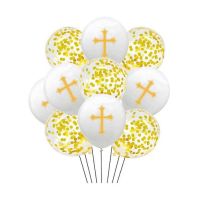 Gold-white balloons with a cross 10 pcs