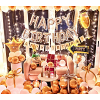 Girlanda balóny + nápis Hapy Birthday zlaté LED