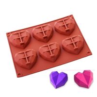 Mold silicone heart diamond 6 pcs