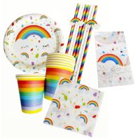 Unicorn party set - plates, glasses, napkins, straws 8 pcs