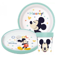 Sada Mickey - 2x talíř a sklenice, plast