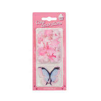 Butterflies and mini pink flowers, total 30 pcs